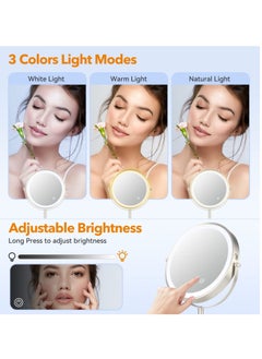 Arabest 8inch Desktop Magnifying Makeup Mirror with Lights, 8" Dimmable Rechargeable Double Sided 1X/10X Vanity Mirror with 3 Colors, 360° Smart Touch Lighted Makeup Mirror with Brightness Adjustable-Chrome  - Image 4