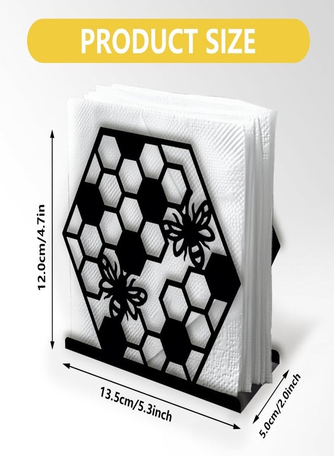 DOODLREAM Honeycomb Bee Decorative Black Metal Napkin Holder for Table, 5.3" x 4.7" x 2" Insect Animal Standing Napkin Holder for Home Kitchen Restaurant Picnic Party Coffee Bar Dining Room - Image 2