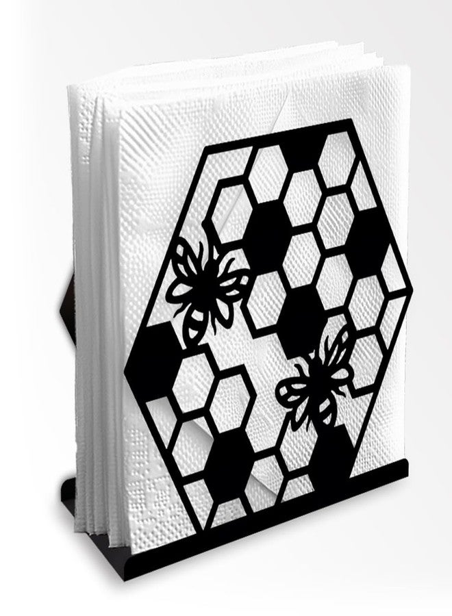 DOODLREAM Honeycomb Bee Decorative Black Metal Napkin Holder for Table, 5.3" x 4.7" x 2" Insect Animal Standing Napkin Holder for Home Kitchen Restaurant Picnic Party Coffee Bar Dining Room - Image 1