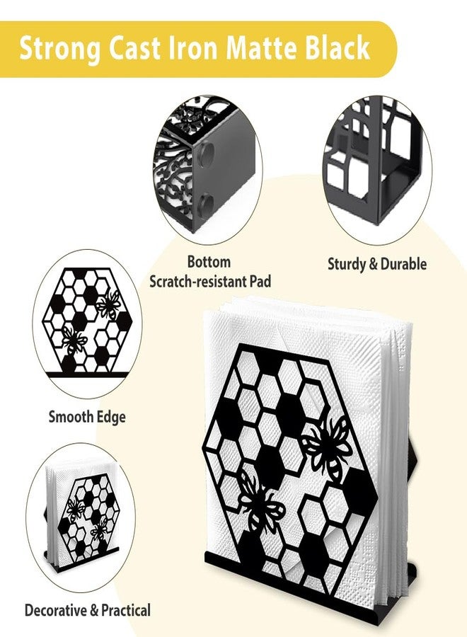DOODLREAM Honeycomb Bee Decorative Black Metal Napkin Holder for Table, 5.3" x 4.7" x 2" Insect Animal Standing Napkin Holder for Home Kitchen Restaurant Picnic Party Coffee Bar Dining Room - Image 4