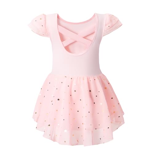 Tutu.kk Tutu. kk Girls Ballet Leotards with Sparkly Glitter Skirts Toddler Ballerina Outfit Crisscross Back Dance Dress Pink 18-24 Months - Image 1