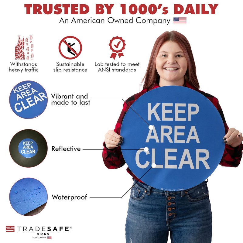 TRADESAFE Keep Area Clear Anti-Slip Floor Sticker - Keep Clear Floor Sign, Peel and Stick Adhesive Vinyl Sign, ANSI-Compliant, 17” Diameter Round Sticker - Image 2