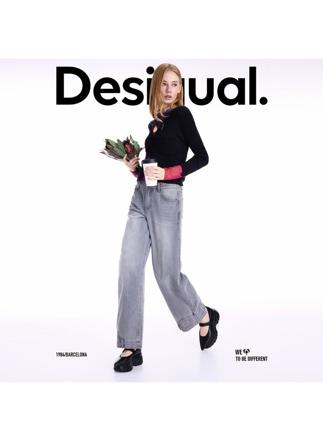 DESIGUAL 25 كاردجان أسود مضلع للنساء من نسيج محبوك لخريف/شتاء جديد - Image 3
