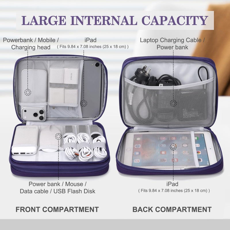 Waterproof Travel Cable Organizer Bag with Double Layer Storage for Cords, Chargers, Phone and Earphone - Image 3