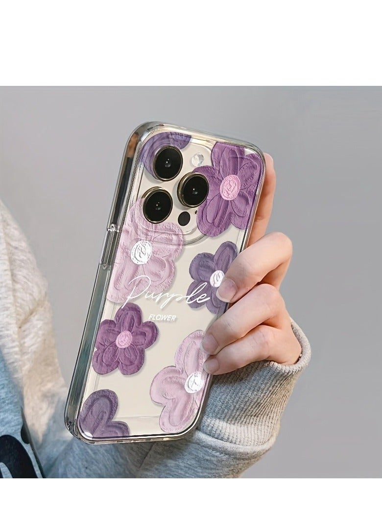 Clear Floral Case for iPhone 16 Pro Max – Space-Style Transparent Design with Pink Purple Flower Pattern, Shockproof & Stylish - Image 2