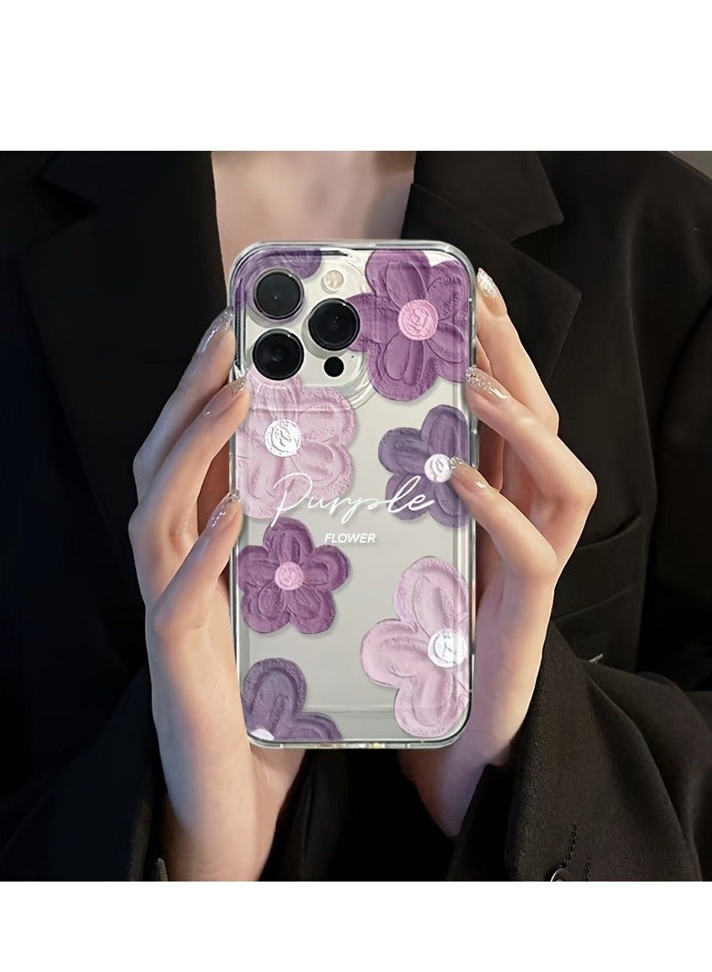 Clear Floral Case for iPhone 16 Pro Max – Space-Style Transparent Design with Pink Purple Flower Pattern, Shockproof & Stylish - Image 1