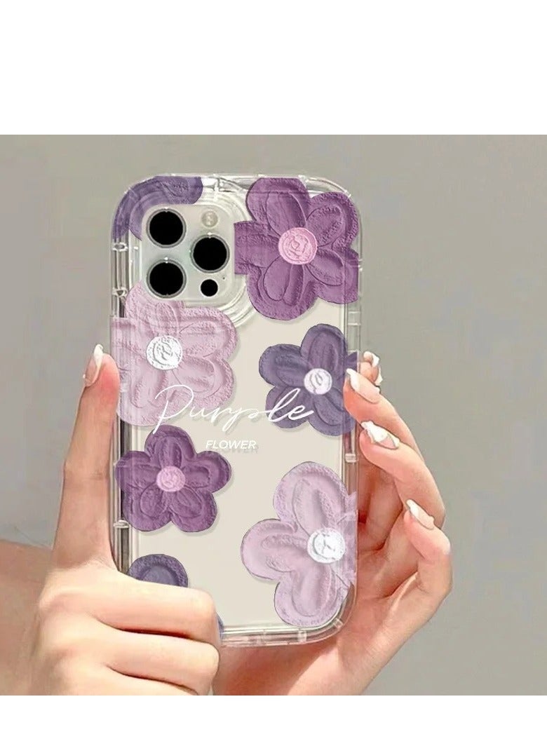 Clear Floral Case for iPhone 16 Pro Max – Space-Style Transparent Design with Pink Purple Flower Pattern, Shockproof & Stylish - Image 3