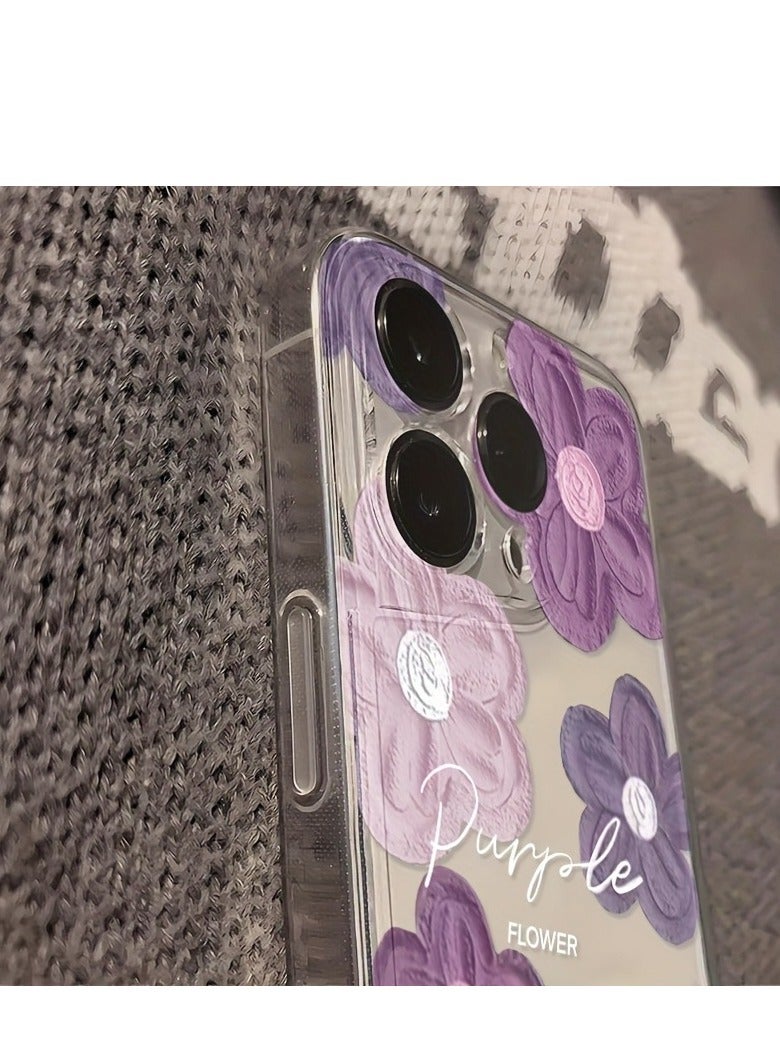 Clear Floral Case for iPhone 16 Pro Max – Space-Style Transparent Design with Pink Purple Flower Pattern, Shockproof & Stylish - Image 4