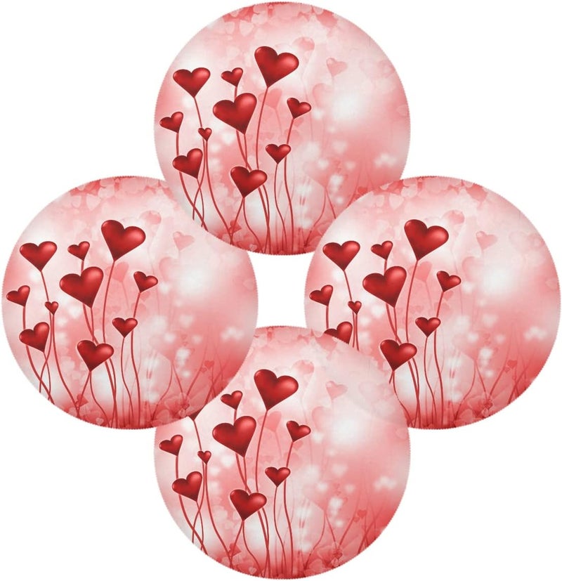 Bolaz Red Love Hearts Round Placemat Set of 4Valentines Day Pink Kitchen Dining Table Heat Insulation Washable Place mats - Image 2