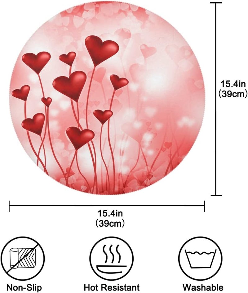 Bolaz Red Love Hearts Round Placemat Set of 4Valentines Day Pink Kitchen Dining Table Heat Insulation Washable Place mats - Image 4