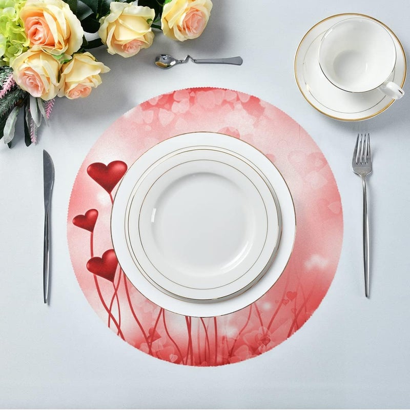 Bolaz Red Love Hearts Round Placemat Set of 4Valentines Day Pink Kitchen Dining Table Heat Insulation Washable Place mats - Image 5