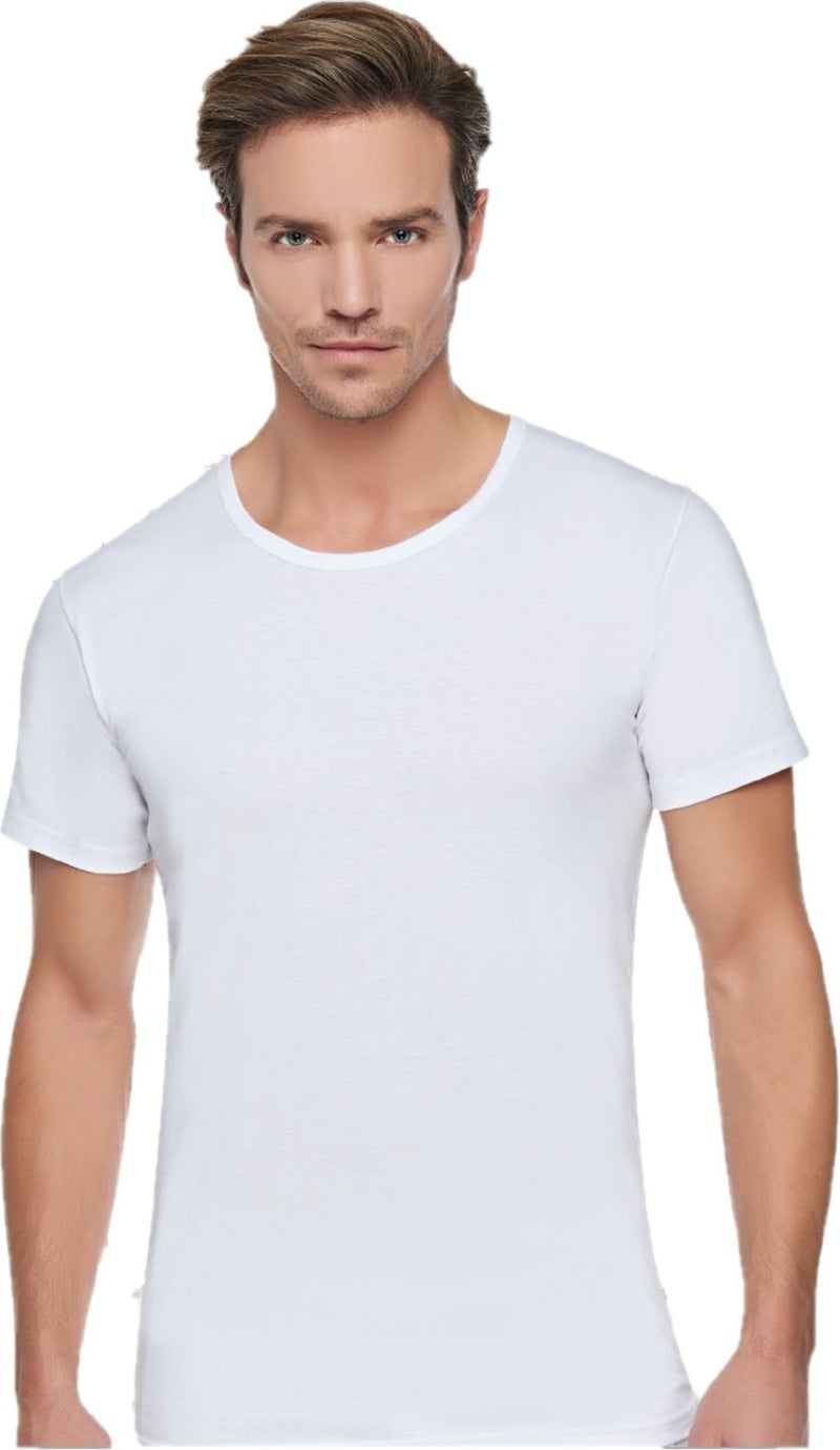 Tutku Men's Combed Cotton Bicycle (Open Collar) Half Sleeve 6 Pack White Undershirt
