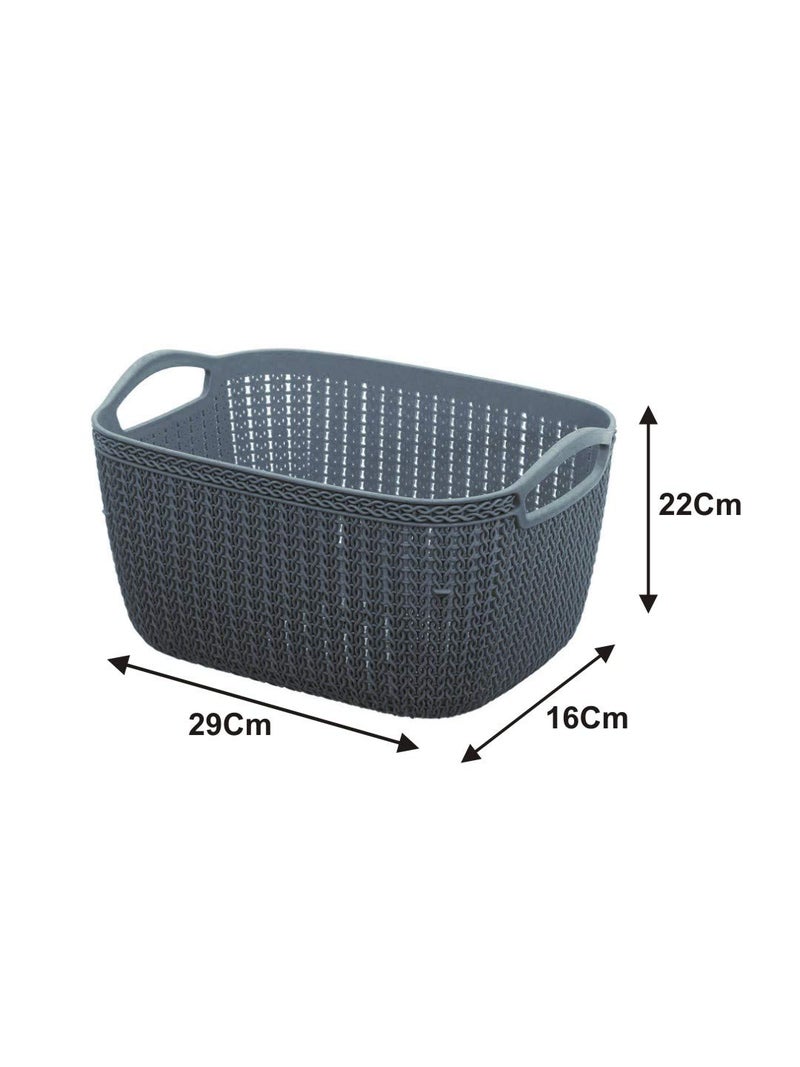 Kuber Industries Q-6 Unbreakable Plastic Flexible Large Storage Rectangular Baskets With Handles|Wovan Design & Flexible Plastic Material|Size 29 X 22 X 16 Cm (Grey) - Image 5