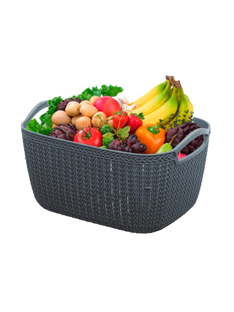 Kuber Industries Q-6 Unbreakable Plastic Flexible Large Storage Rectangular Baskets With Handles|Wovan Design & Flexible Plastic Material|Size 29 X 22 X 16 Cm (Grey) - Image 4