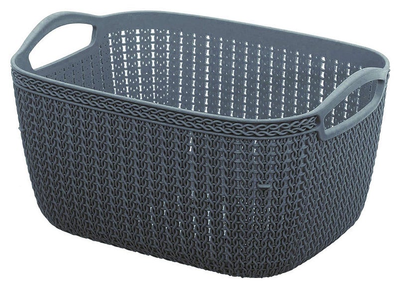Kuber Industries Q-6 Unbreakable Plastic Flexible Large Storage Rectangular Baskets With Handles|Wovan Design & Flexible Plastic Material|Size 29 X 22 X 16 Cm (Grey) - Image 1