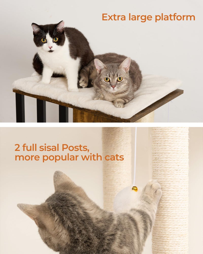 FourFurPets 35.4in 3-Tier Modern Cat Tree Tower Condo, Cat Scratch Posts for Indoor Cats, Big Plate, Two Full Sisal Scratching Posts, Rustic Brown - Image 4