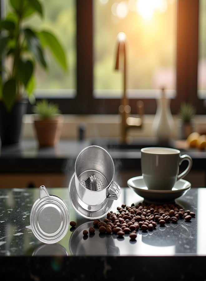 aoukoslt 1 Set Silver Vietnamese Coffee Filter Stainless Steel Coffee Pot Drip Infuse Cup Brewing Teapot No Need Paper Drip Coffee Pot Machine Filter Attractive processing, Reusable Filters - Image 5