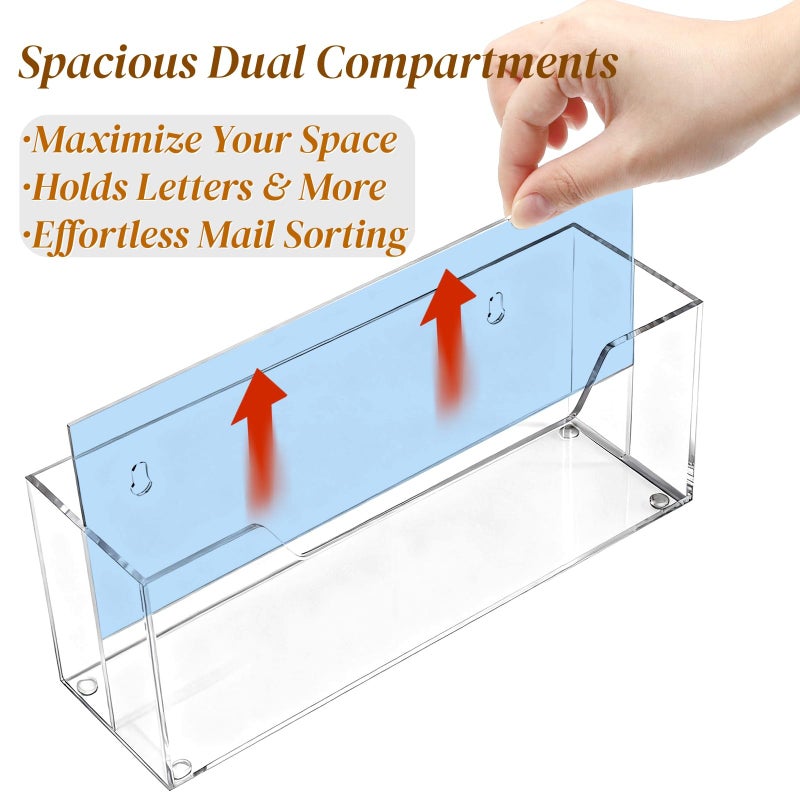 Noamus 2 Pack Acrylic Mail Organizer for #10 Envelopes, 2 Slot Wall-Mounted Letter Holder, Clear Hanging File Rack, Countertop File Sorters Box for Desk Bill Filling, Home Office School Workspace - Image 3