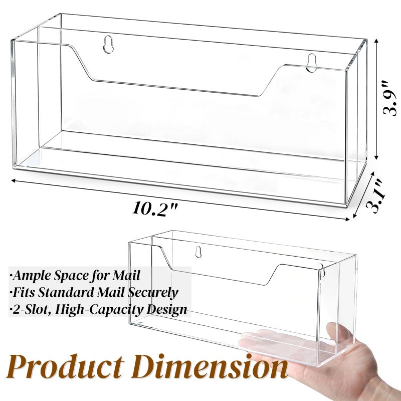 Noamus 2 Pack Acrylic Mail Organizer for #10 Envelopes, 2 Slot Wall-Mounted Letter Holder, Clear Hanging File Rack, Countertop File Sorters Box for Desk Bill Filling, Home Office School Workspace - Image 2