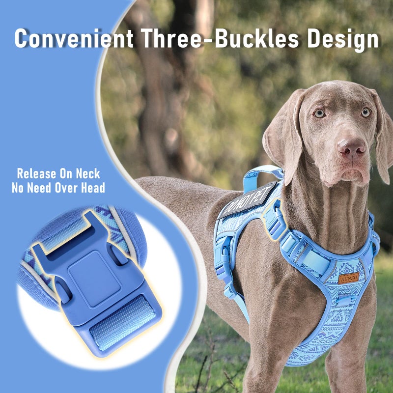 AUNZO No Pull Dog Harness for Large Dogs with 2 Metal Clips, Easy On/Off with Neck Buckle, Heavy Duty Adjustable Tactical Puppy Vest, Breathable Pet Harness with Easy Control Handle, Blue L - Image 2