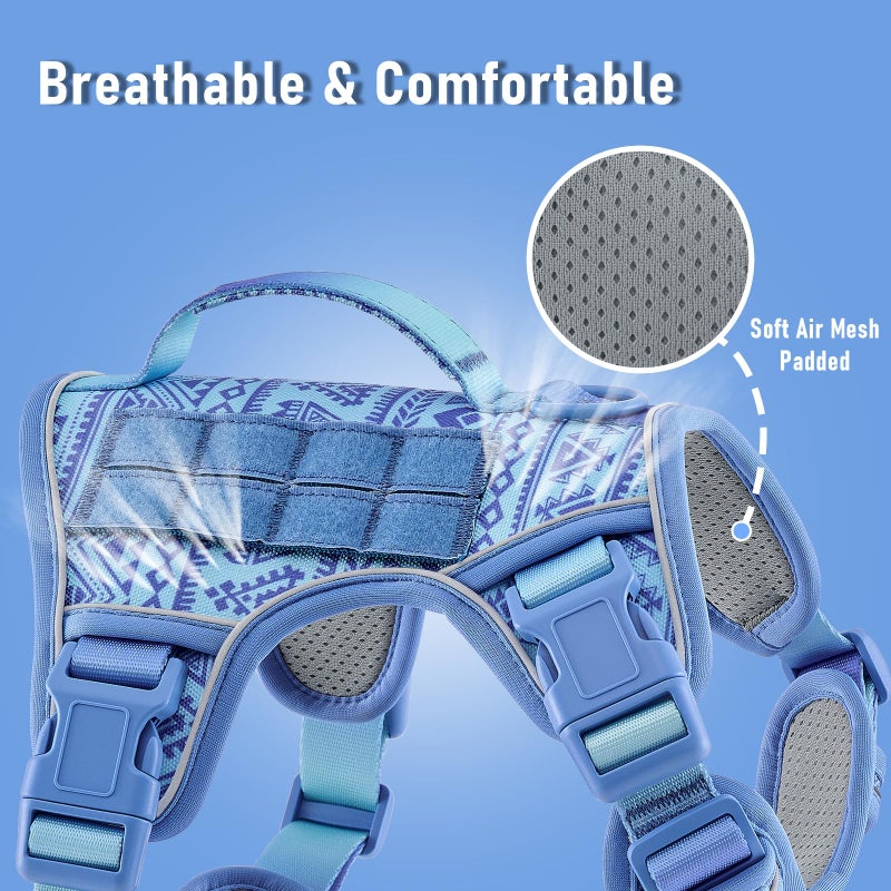 AUNZO No Pull Dog Harness for Large Dogs with 2 Metal Clips, Easy On/Off with Neck Buckle, Heavy Duty Adjustable Tactical Puppy Vest, Breathable Pet Harness with Easy Control Handle, Blue L - Image 4