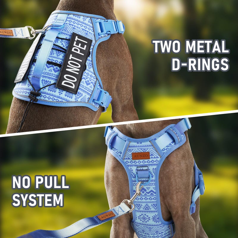 AUNZO No Pull Dog Harness for Large Dogs with 2 Metal Clips, Easy On/Off with Neck Buckle, Heavy Duty Adjustable Tactical Puppy Vest, Breathable Pet Harness with Easy Control Handle, Blue L - Image 3