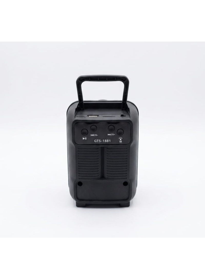 مكبر صوت بلوتوث محمول GTS-1881 مقاس 3 بوصة، مع إضاءة LED ملونة، يدعم USB وكارت ذاكرة وراديو FM - لون أسود. - Image 3