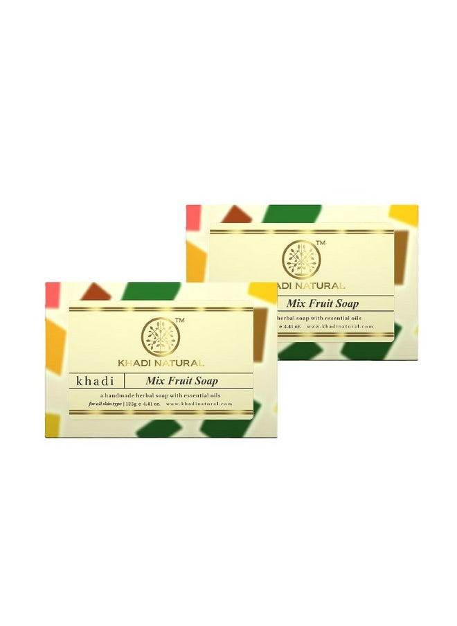 Khadi Natural Mix Fruit Soap, 125G|Herbal Bathing Soap For Glowing Skin | Natural Soap With Essential Oils | Deeply Moisturizes Skin | Suitable For All Skin Types|Pack Of 2  - Image 1