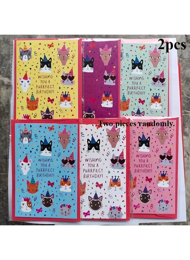 قطعتان من بطاقات تهنئة للقطط مع ظروف - هدية مثالية لعيد الميلاد أو يوم الحب - Image 1