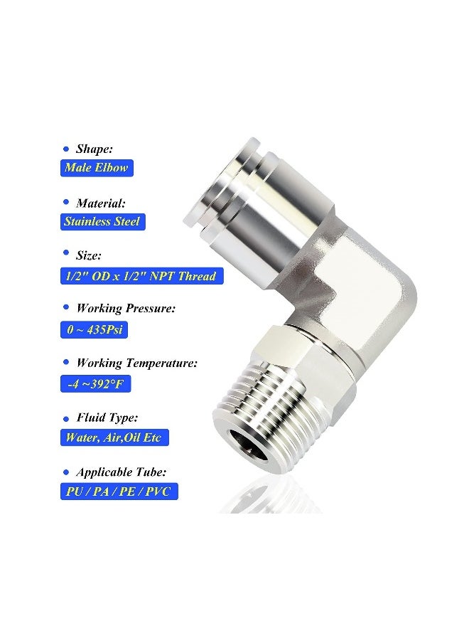 Generic - 2pcs 304 Stainless Steel Pipe Male Elbow Fitting, - Image 1