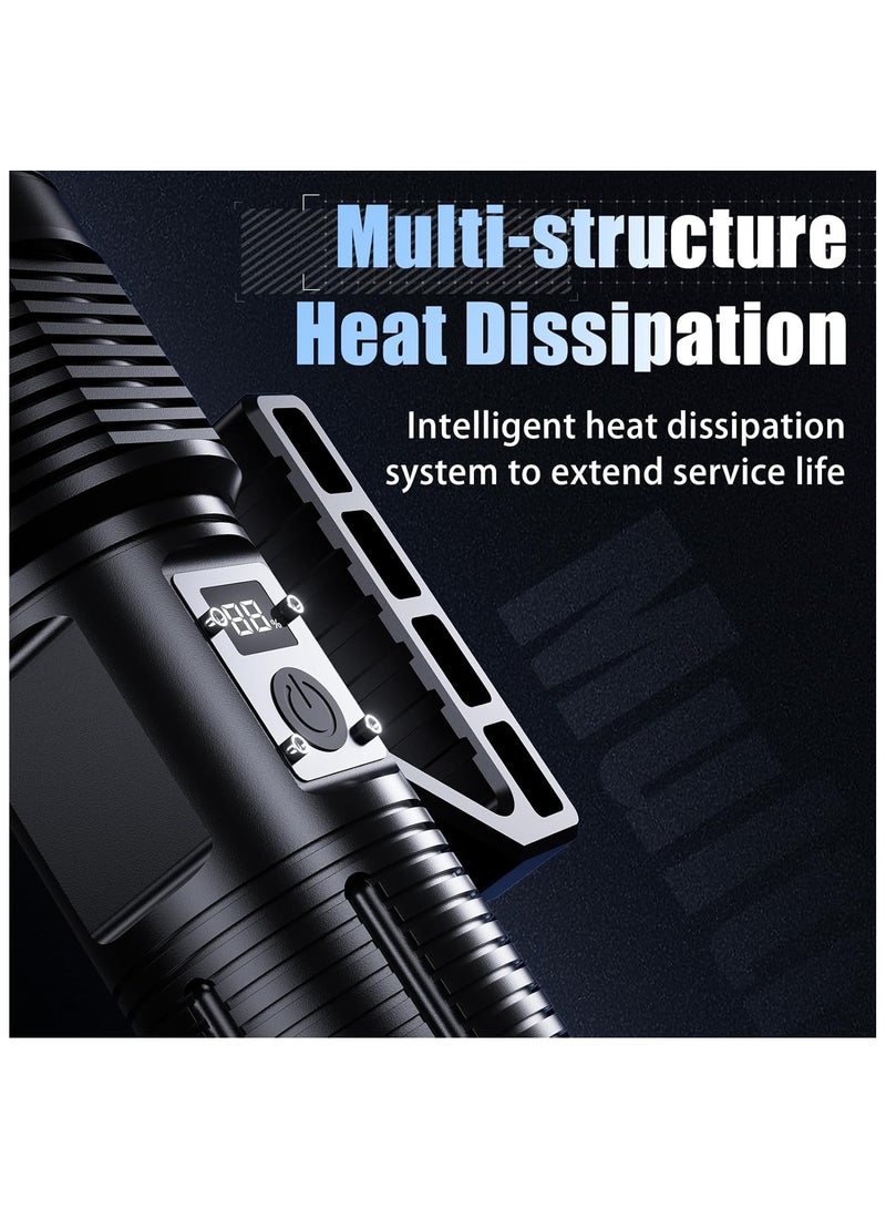 مصباح يدوي قابل لإعادة الشحن بقوة 900000 لومن - مصباح يدوي فائق السطوع عالي اللومن، مصباح LED شديد التحمل مع شاشة LCD، مصباح يدوي قابل للتكبير والتصغير للاستخدام في حالات الطوارئ والاستخدام الخارجي - Image 5