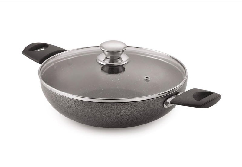 Champion Champion Aluminium Kadai with Glass Lid Induction Base NonStick PFOA Free Sturdy Handles Metal Spoon Friendly 15 Litre  - Image 1