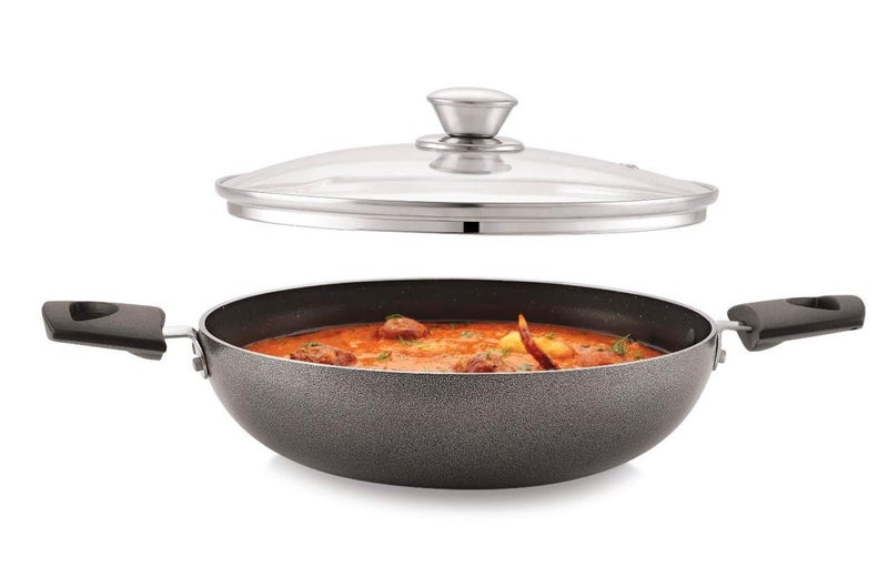 Champion Champion Aluminium Kadai with Glass Lid Induction Base NonStick PFOA Free Sturdy Handles Metal Spoon Friendly 15 Litre  - Image 3