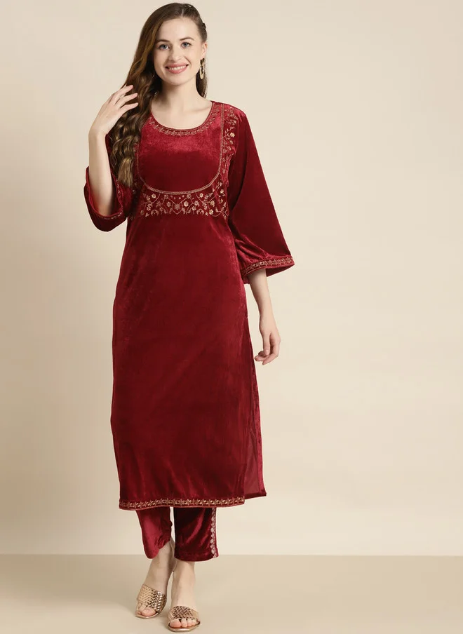 Maroon Velvet Kurta for Women