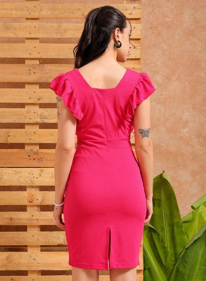 مرفوعة Women Fitted Party Wear Textured Ruffle Dress