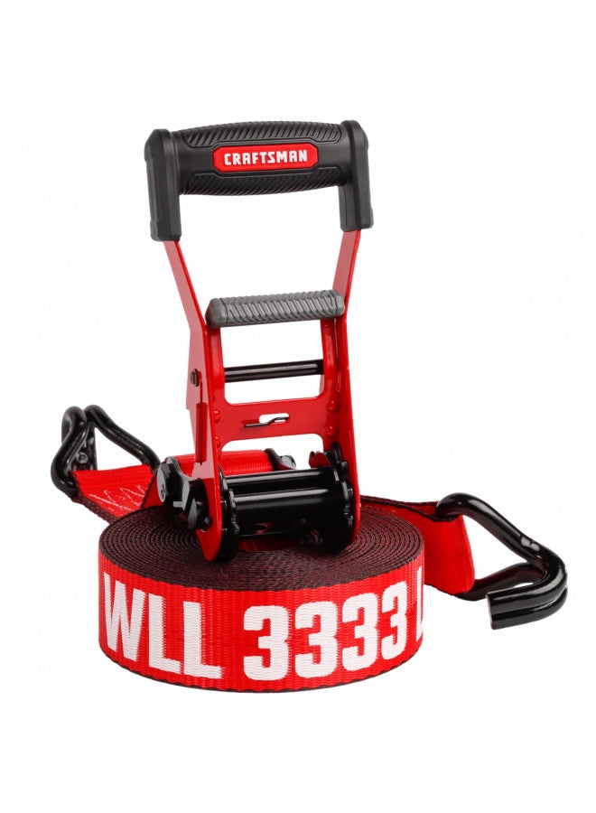 CRAFTSMAN حزام ربط رافعة CRAFTSMAN CMXAZBS10000J أسود/أحمر 2" × 27' مع خطاف مزدوج J - وزن ثقيل/واجب صناعي (قوة كسر 10,000 رطل) - Image 1