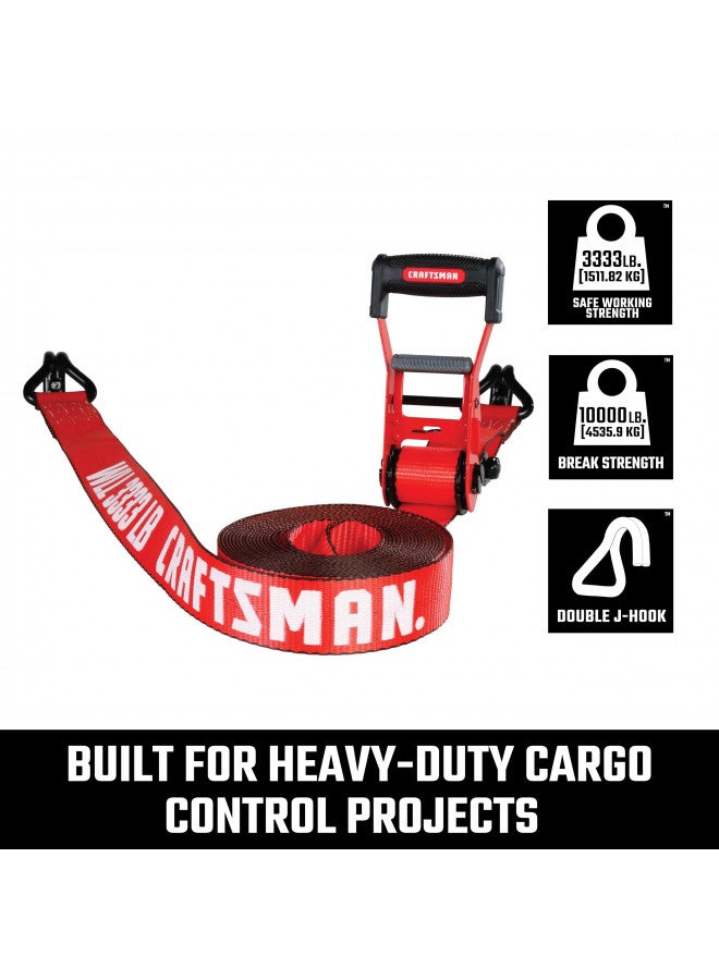 CRAFTSMAN حزام ربط رافعة CRAFTSMAN CMXAZBS10000J أسود/أحمر 2" × 27' مع خطاف مزدوج J - وزن ثقيل/واجب صناعي (قوة كسر 10,000 رطل) - Image 5