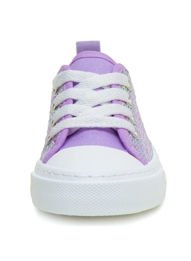 Toandon Girls Kids Sneakers Glitter Sequins Canvas Shoes Toddler Child Glitter Sparkle Low Top Lace Up Non Slip Lightweight Walking Outdoor Purple Size 11 - Image 3