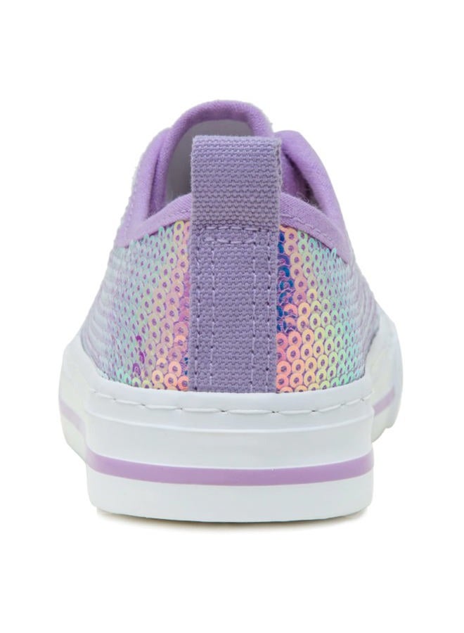 Toandon Girls Kids Sneakers Glitter Sequins Canvas Shoes Toddler Child Glitter Sparkle Low Top Lace Up Non Slip Lightweight Walking Outdoor Purple Size 11 - Image 4
