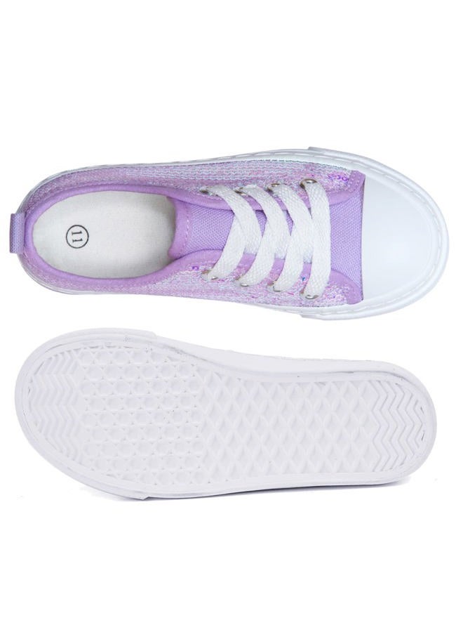 Toandon Girls Kids Sneakers Glitter Sequins Canvas Shoes Toddler Child Glitter Sparkle Low Top Lace Up Non Slip Lightweight Walking Outdoor Purple Size 11 - Image 5