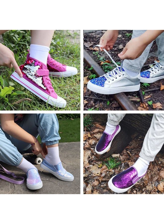 Toandon Girls Kids Sneakers Glitter Sequins Canvas Shoes Toddler Child Glitter Sparkle Low Top Lace Up Non Slip Lightweight Walking Outdoor Purple Size 11 - Image 2