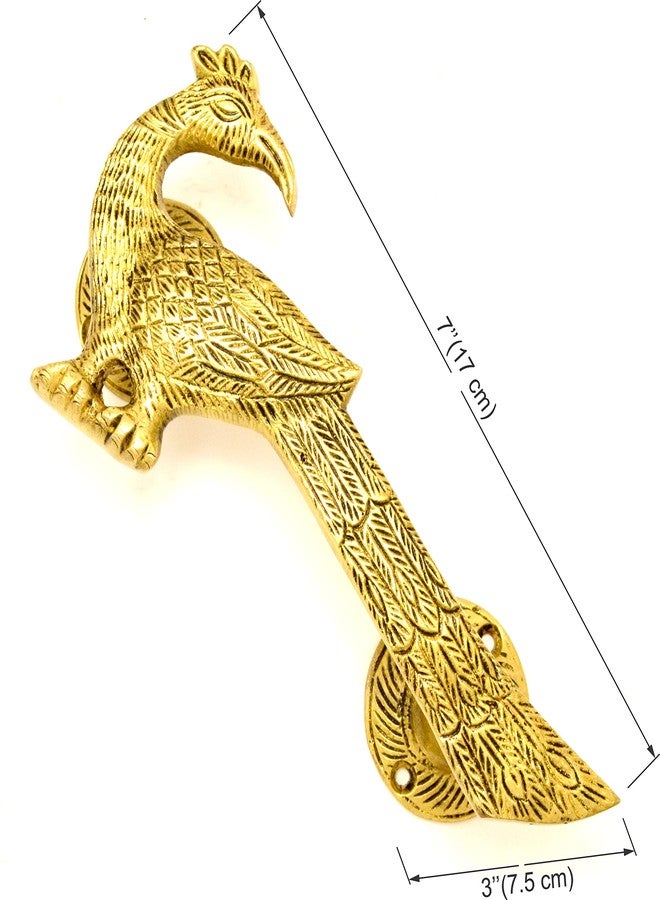 Two Moustaches Peacock Design Brass Door Handle, Brass Door Handles for Main Door, Standard, Pack of 1 - Image 2