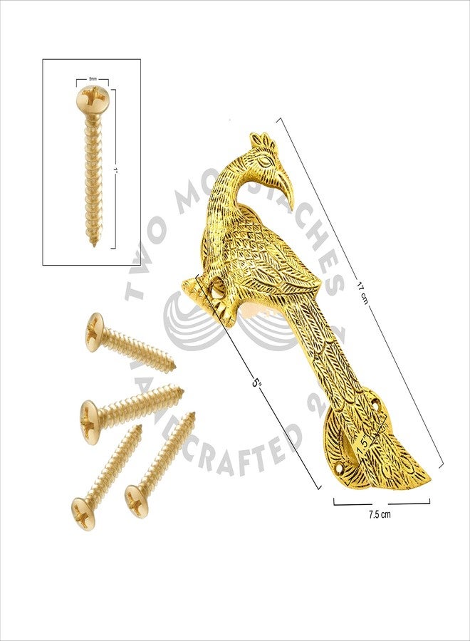 Two Moustaches Peacock Design Brass Door Handle, Brass Door Handles for Main Door, Standard, Pack of 1 - Image 5