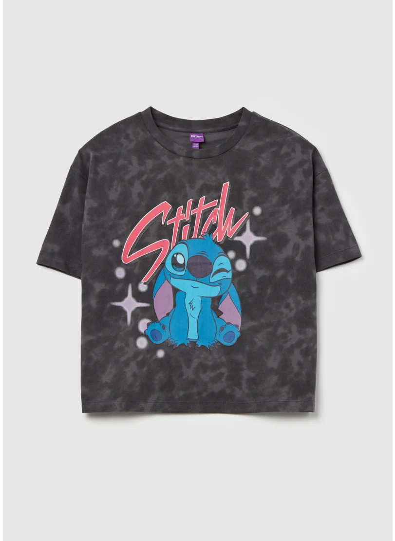 او في اس Tie-dye T-shirt with Stitch print