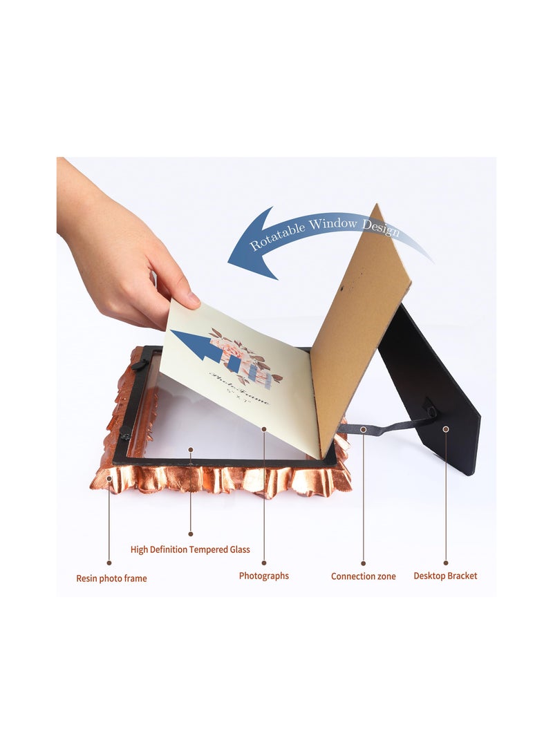 إطار صورة قديم مزخرف بالأزهار والأوراق مع واجهة زجاجية عرض أنتيك للتزيين على الطاولة أو لتعليقها على الجدار، مثالي للمنزل أو المكتب أو المتجر، هدية للمناسبات، بلون وردي ذهبي مقاس 3x4.8 إنش. - Image 3