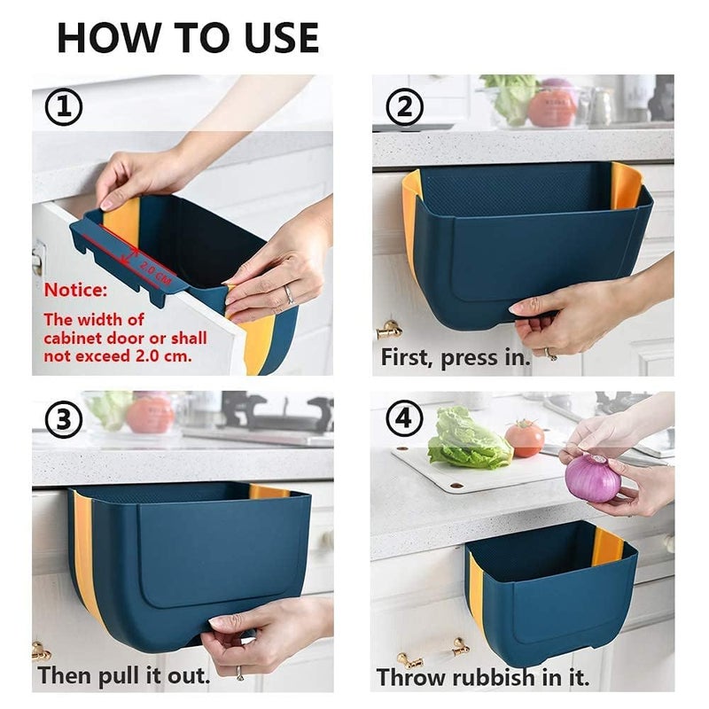 NEEMAY Collapsible Trash Can - Hanging Folding Garbage Bin for Kitchen Cabinet Door, Blue - Image 5