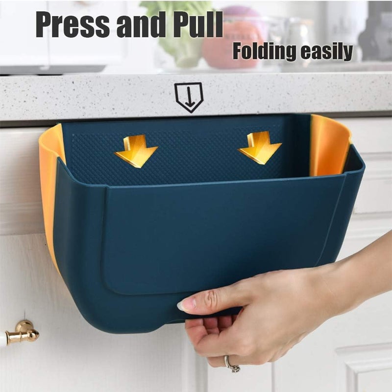 NEEMAY Collapsible Trash Can - Hanging Folding Garbage Bin for Kitchen Cabinet Door, Blue - Image 2
