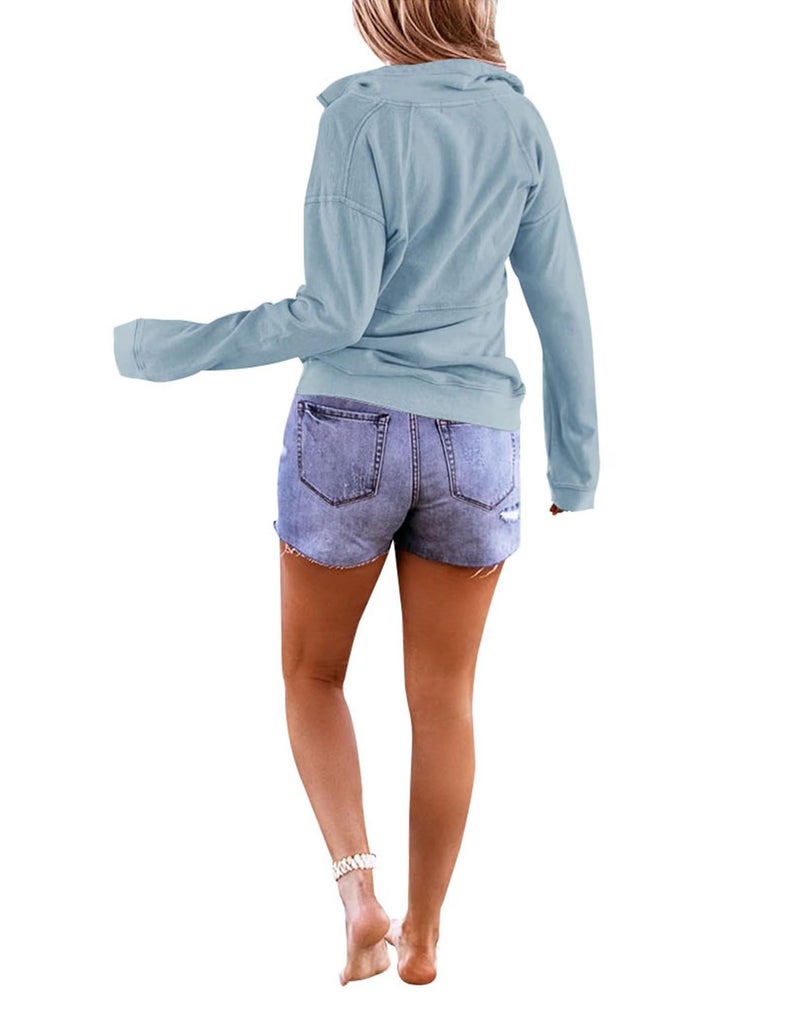 Floral Find Women's Long Sleeve Lapel Half Zip Up Sweatshirt Solid Stylish Loose Fit Casual Pullover Tops with Pocket - Image 2