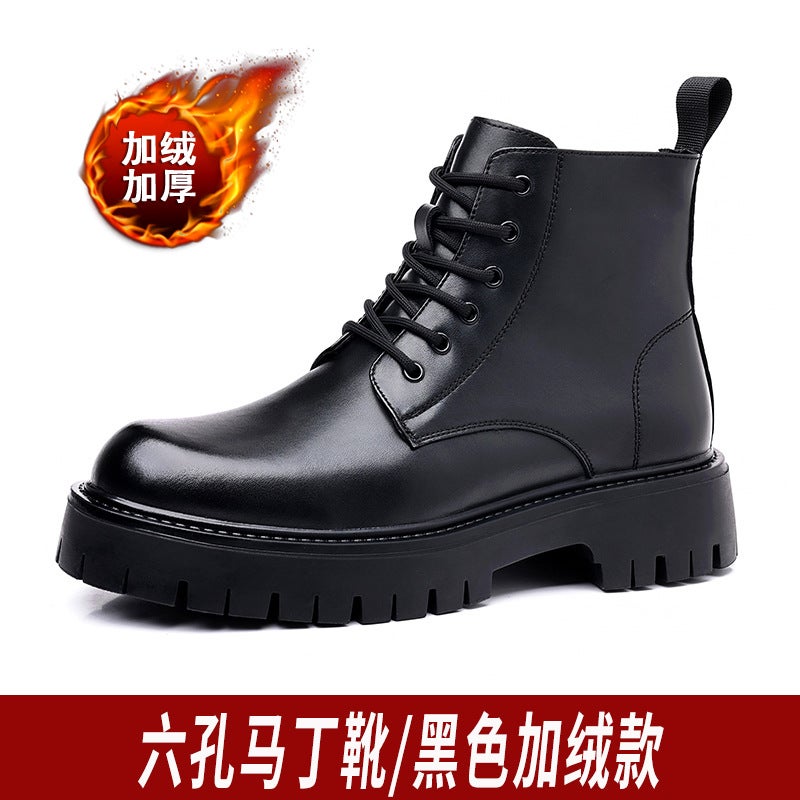 Boots Men'S British Style High-Top Boots Men'S Soft Leather New Mid-Top Heightening Workwear Chelsea Short Boots - Image 1