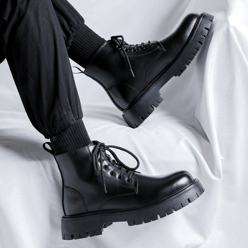 Boots Men'S British Style High-Top Boots Men'S Soft Leather New Mid-Top Heightening Workwear Chelsea Short Boots - Image 2